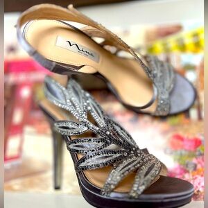 Nina silver rhinestone leaf stilettos